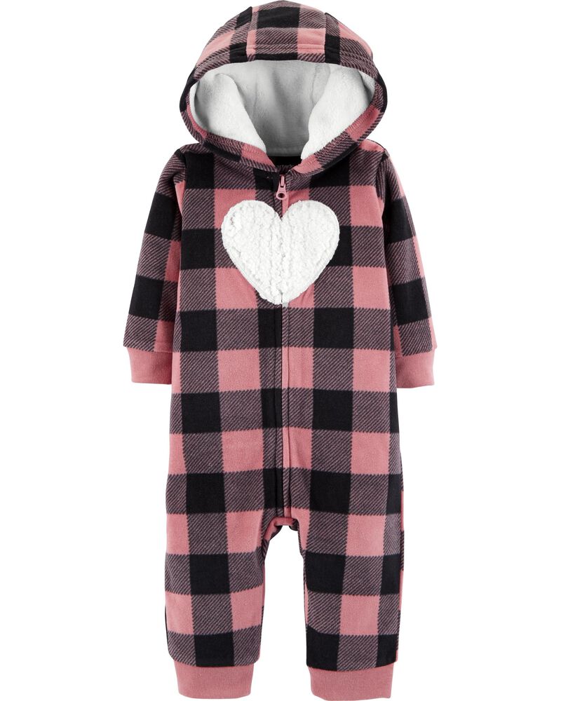 24 Months Carter/'s Baby Girl Pink Jumpsuit Hooded Fleece